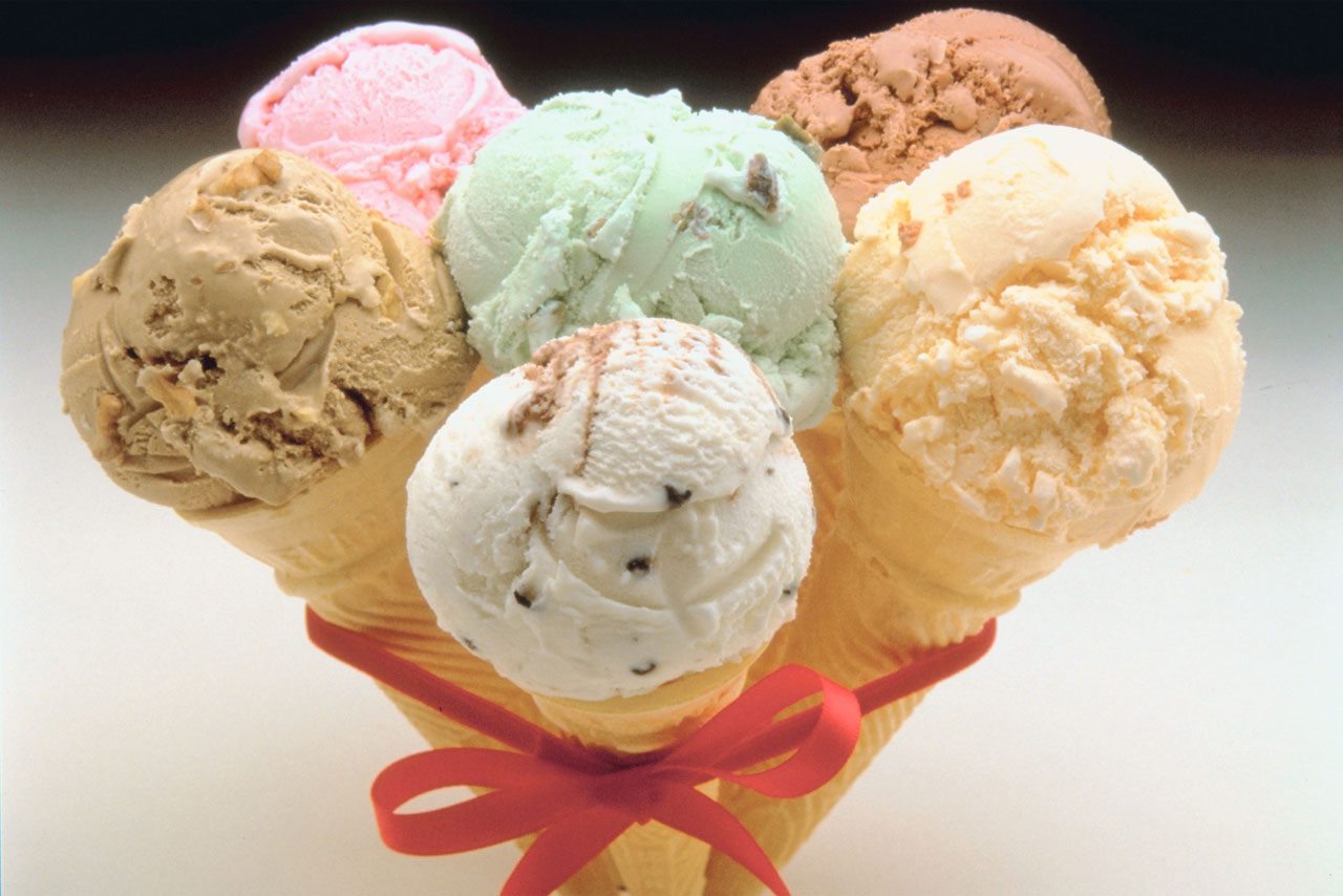 Bouquet of ice cream scoops in cones